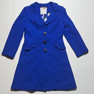 MILLY Vintage Women's Vibrant Blue Button-Up Tailored Winter Dress‎ Coat Size 8